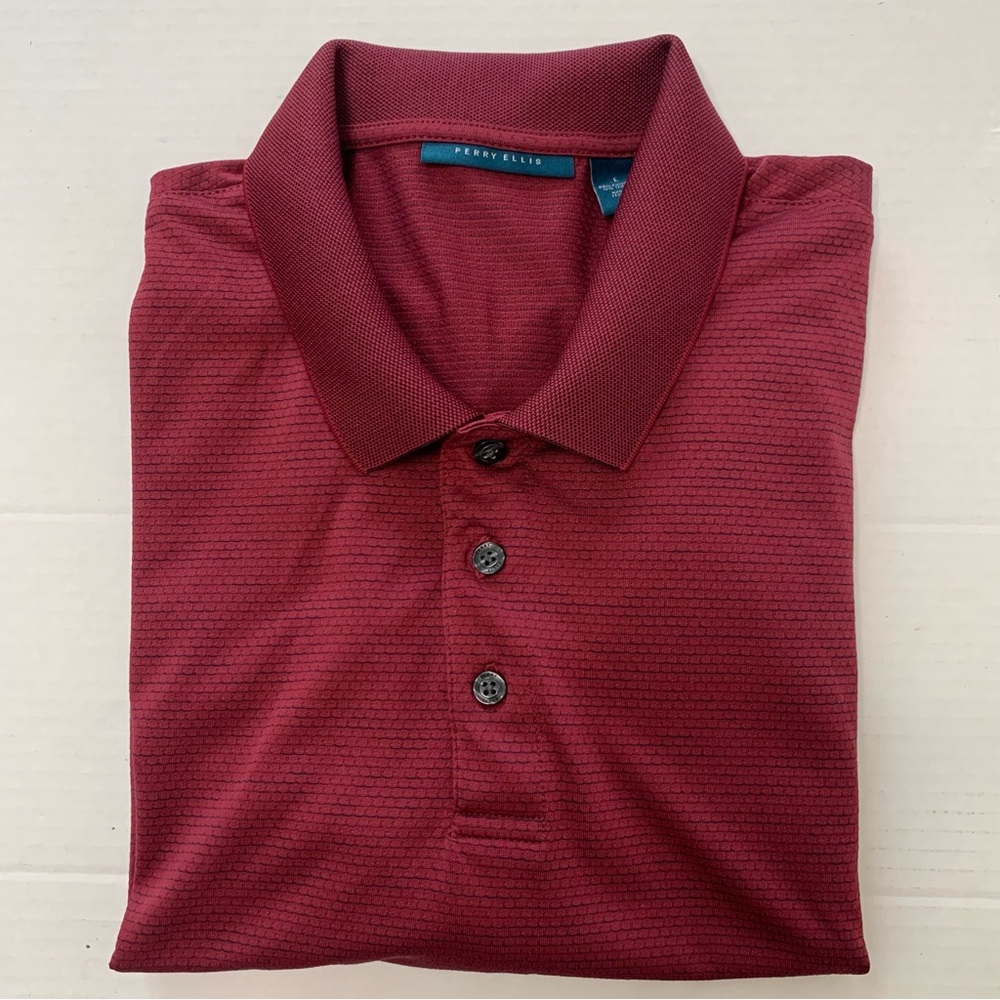 PERRY ELLIS Burgundy Polo Shirt Size Large